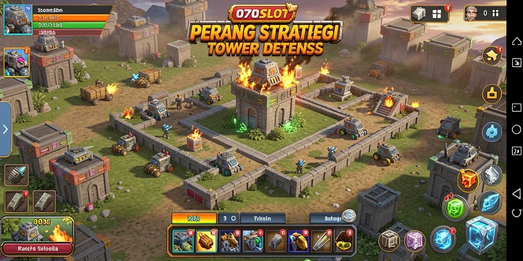 Gameplay seru dalam 070SLOT dengan menara bertahan.