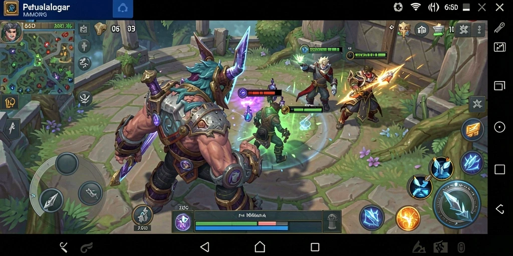 Menggambarkan aksi seru dalam permainan MMORPG 66D.