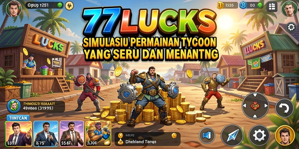 Screenshot gameplay 77LUCKS menampilkan pengalaman membangun bisnis Tycoon.