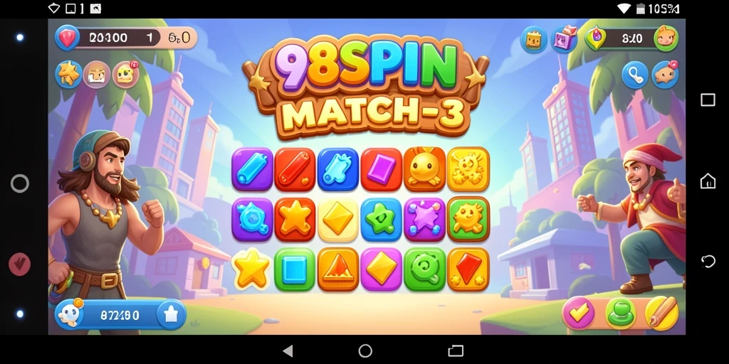 Screenshot gameplay 98SPIN menampilkan serunya mencocokkan simbol dalam permainan Match-3.