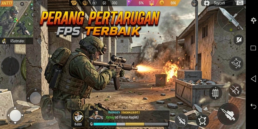 Screenshot gameplay AN777 menunjukkan aksi seru di medan perang FPS.