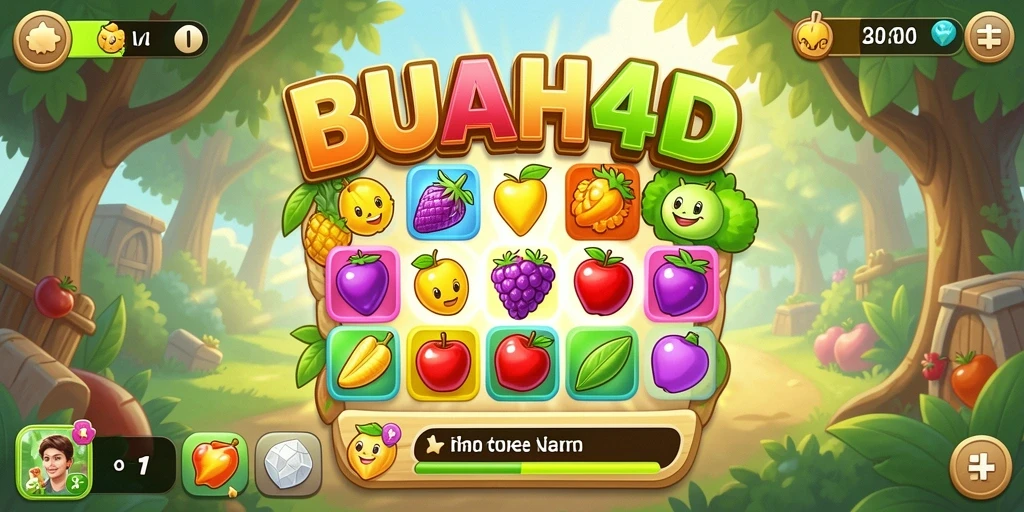 Tampilan gameplay BUAH4D dengan kombinasi buah warna-warni.