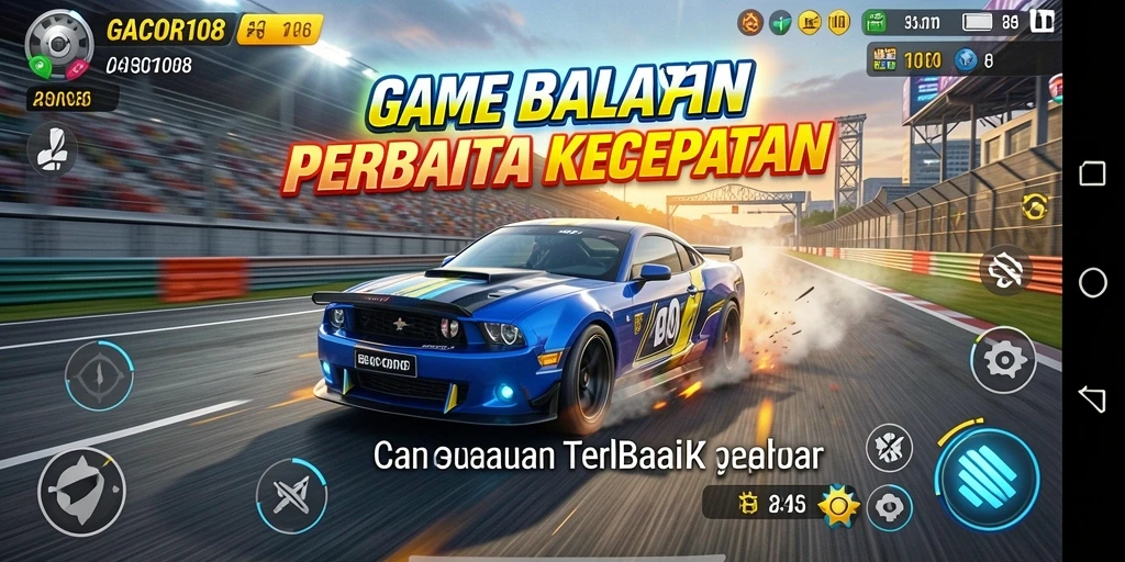 Screenshot dari gameplay GACOR108 yang menampilkan mobil balap di lintasan.