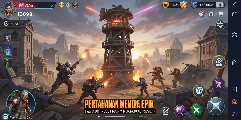 Screenshot gameplay ID098 menampilkan aksi strategi Tower Defense yang mendebarkan.