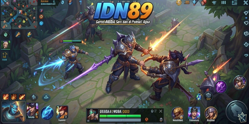 Gameplay seru dalam IDN89 menampilkan aksi pertempuran MOBA.