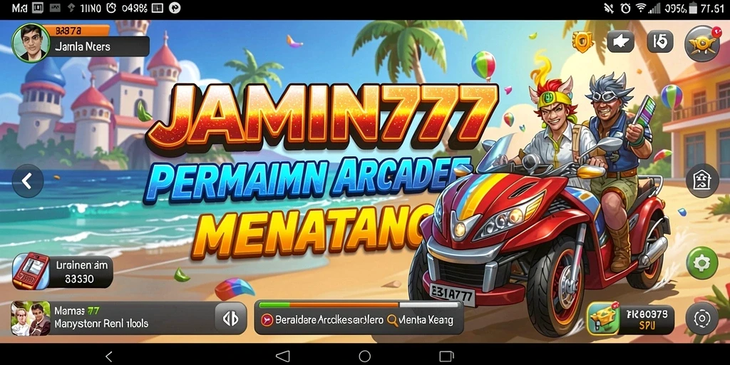 Screenshot utama JAMIN777 menunjukkan gameplay Arcade yang seru dan dinamis.
