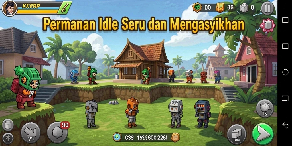 Screenshot utama KKRP yang menampilkan gameplay Idle yang interaktif.