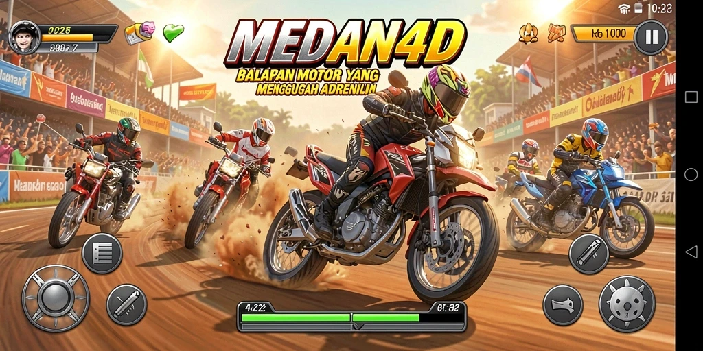 Gameplay seru dengan balapan motor di berbagai trek menantang.