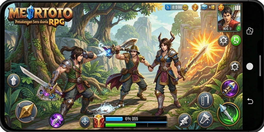 Tangkapan layar utama MESIRTOTO menampilkan aksi seru dalam pertempuran RPG.