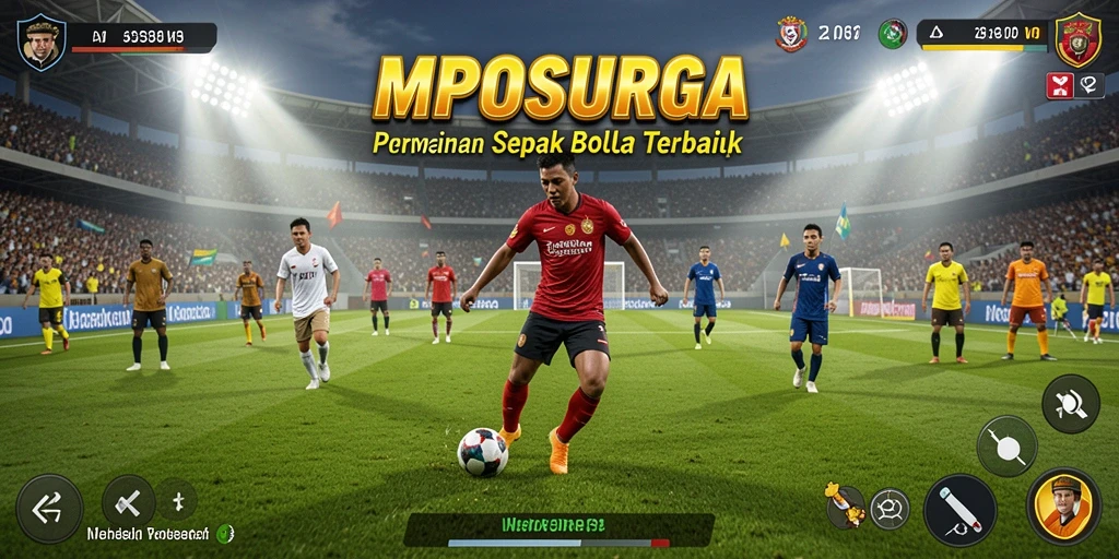 Screenshot gameplay menarik di MPOSURGA yang menunjukkan aksi pertandingan sepak bola.