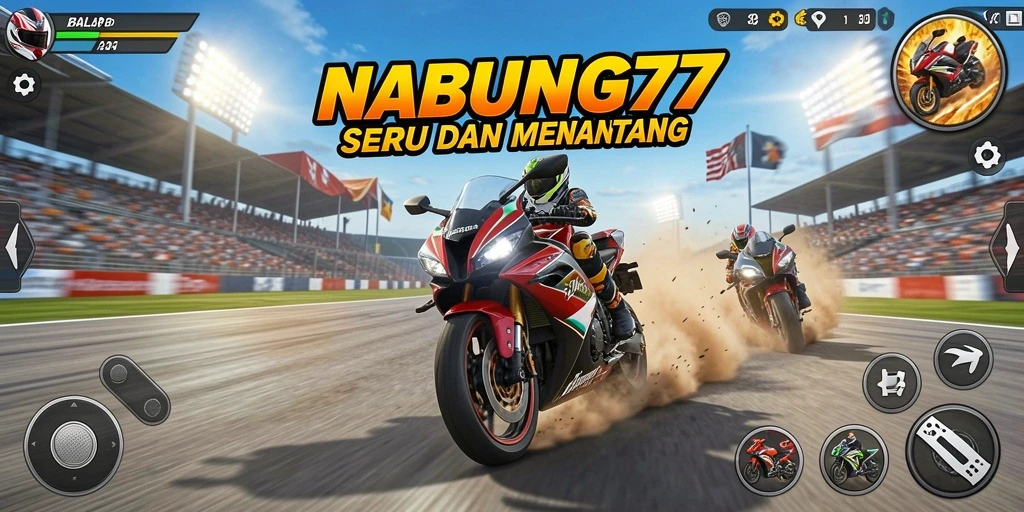 Tampilan gameplay menegangkan dalam NABUNG77 dengan balap motor yang cepat.