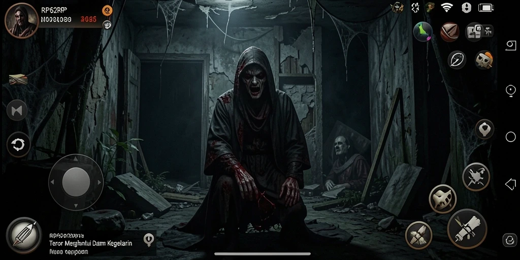 Screenshot gameplay RP62RP menunjukkan suasana mencekam penuh teror.