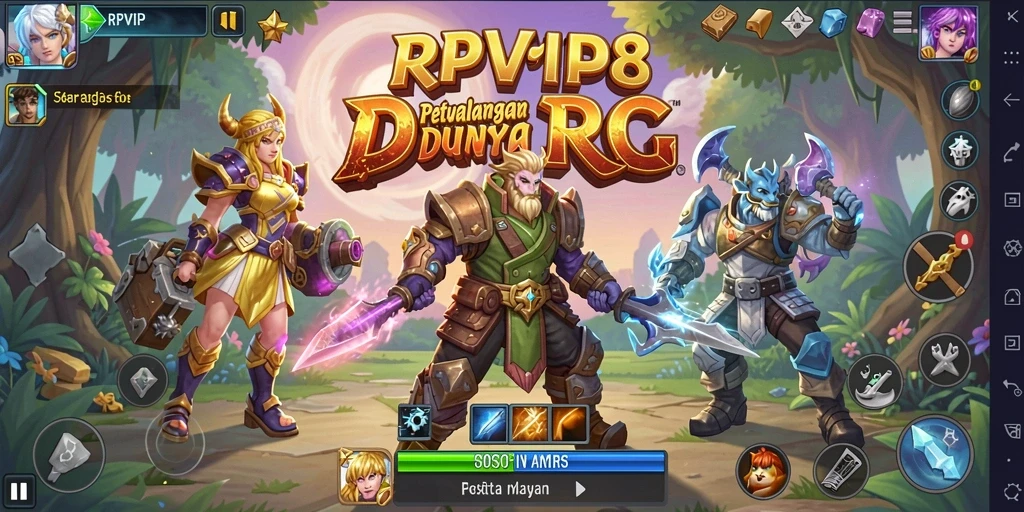 Screenshot utama RPVIP8 memperlihatkan pertempuran epik dalam RPG.