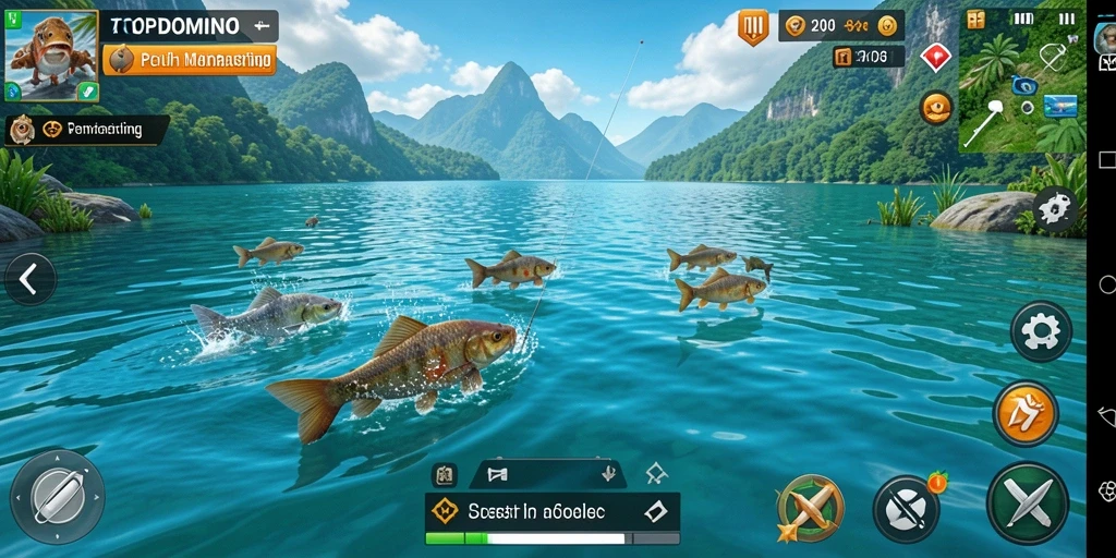 Tampilan gameplay yang menakjubkan di TOPDOMINO saat memancing.