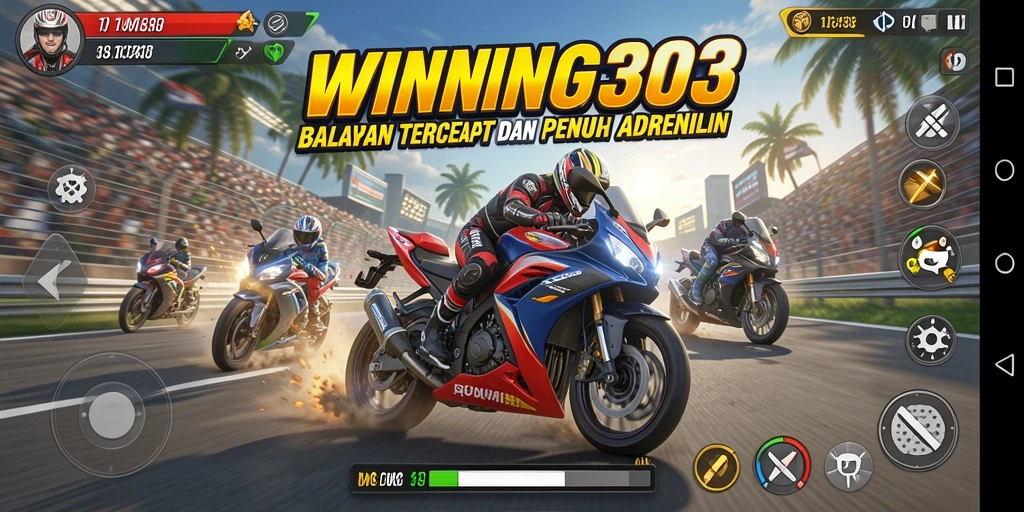 Tampilan gameplay menegangkan dari WINNING303 dengan balapan motor yang seru.